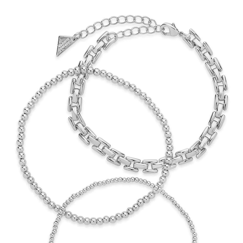 Sterling Forever Link & Bead Bracelet Set Of 3 Silver Rhodium Plated